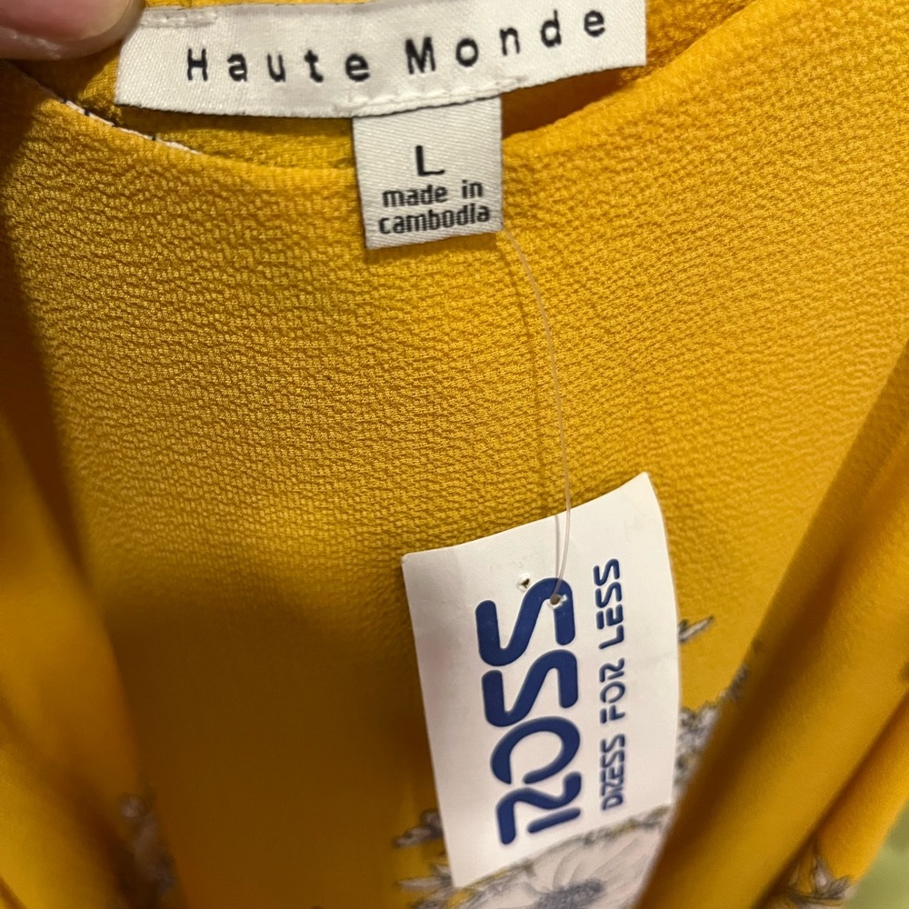 HAUTE MONDE - Mustard Yellow, Black/White, Open Shoulders, Size L - Picture 3 of 4